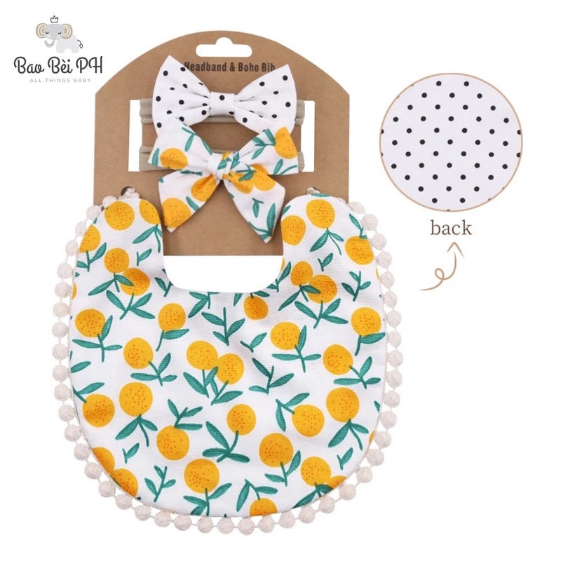 Bao Bei PH Lia Boho Stylish Bib and Headband Matching Set for Newborn Baby Girl