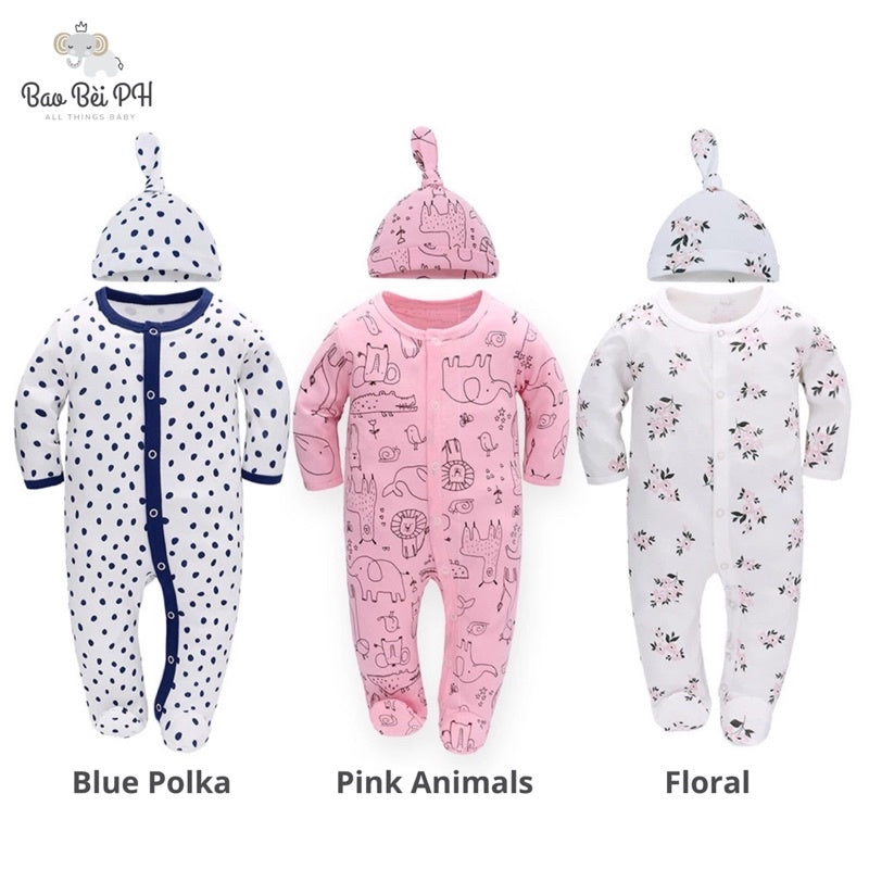 Bao Bei PH Coby Frogsuit with Matching Hat for Newborn Baby 0-3 Months 100% Cotton