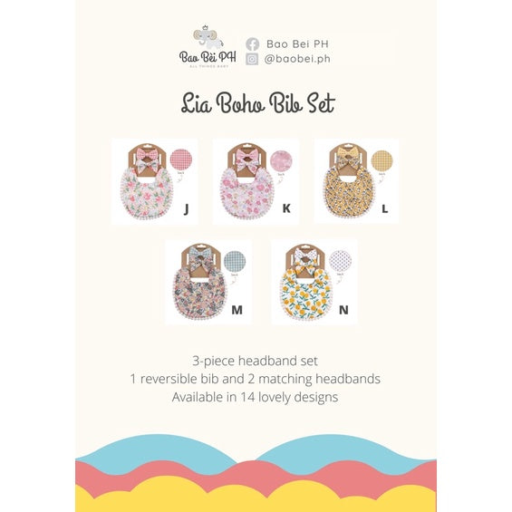 Bao Bei PH Lia Boho Stylish Bib and Headband Matching Set for Newborn Baby Girl