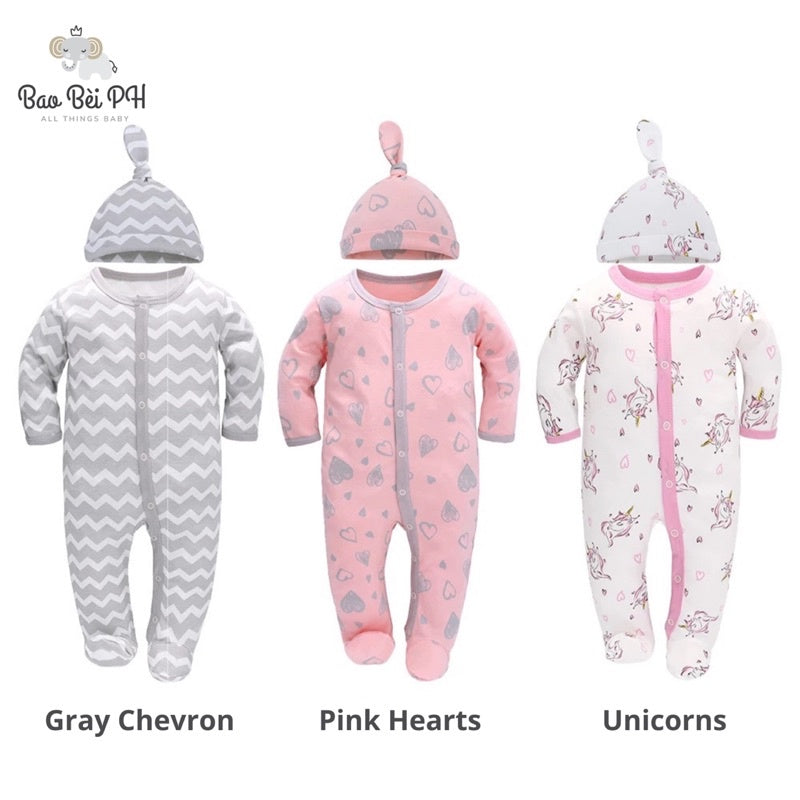 Bao Bei PH Coby Frogsuit with Matching Hat for Newborn Baby 0-3 Months 100% Cotton