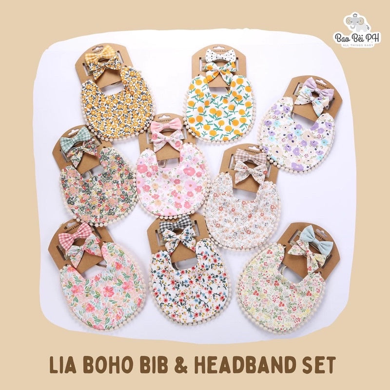 Bao Bei PH Lia Boho Stylish Bib and Headband Matching Set for Newborn Baby Girl