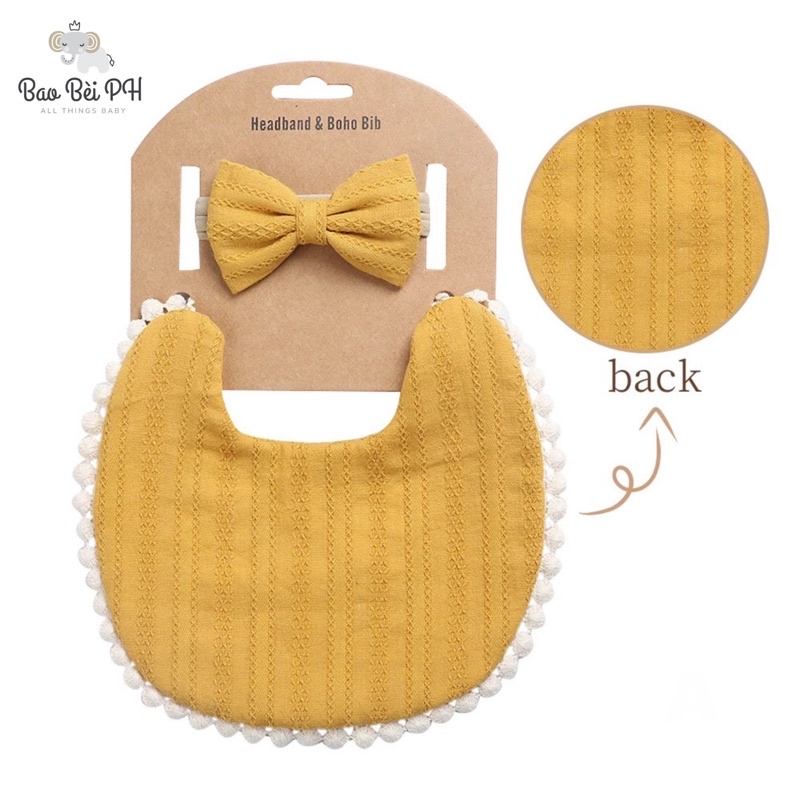Bao Bei PH Lia Boho Stylish Bib and Headband Matching Set for Newborn Baby Girl