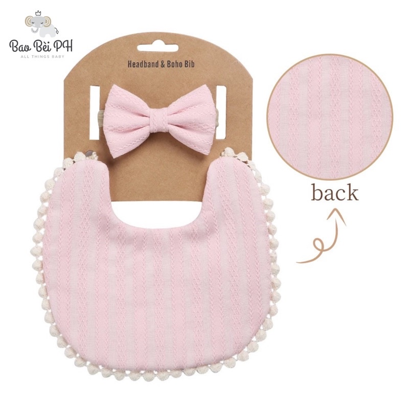 Bao Bei PH Lia Boho Stylish Bib and Headband Matching Set for Newborn Baby Girl
