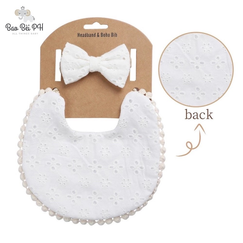 Bao Bei PH Lia Boho Stylish Bib and Headband Matching Set for Newborn Baby Girl