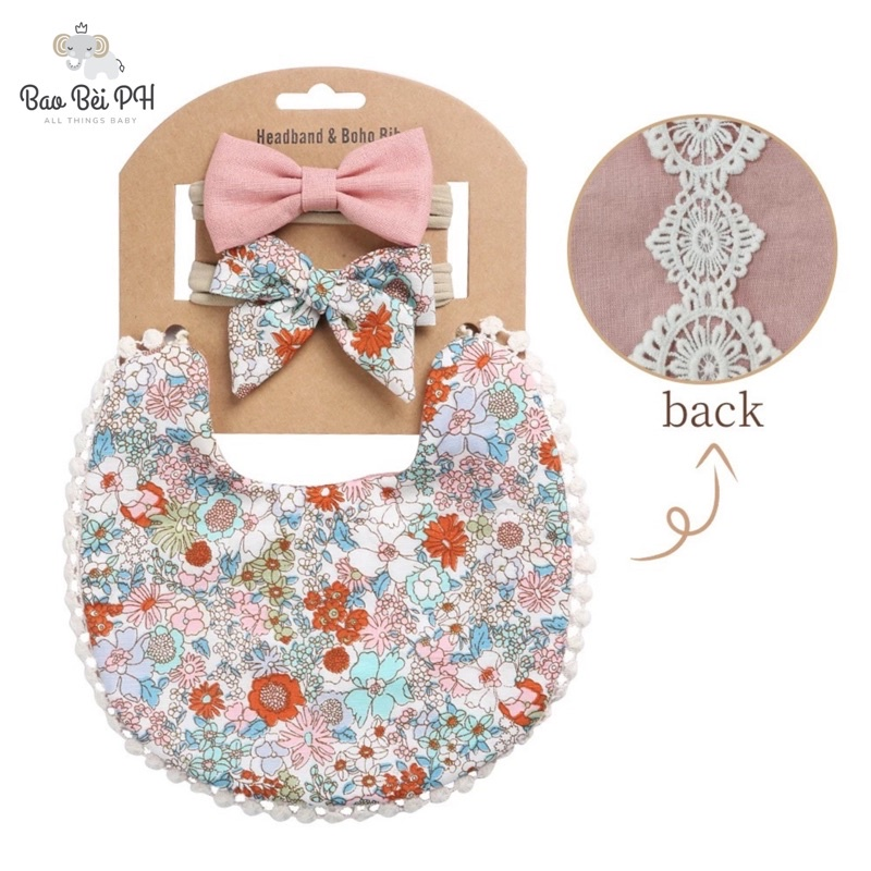 Bao Bei PH Lia Boho Stylish Bib and Headband Matching Set for Newborn Baby Girl