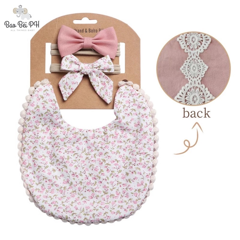 Bao Bei PH Lia Boho Stylish Bib and Headband Matching Set for Newborn Baby Girl