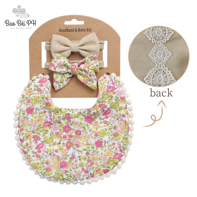 Bao Bei PH Lia Boho Stylish Bib and Headband Matching Set for Newborn Baby Girl
