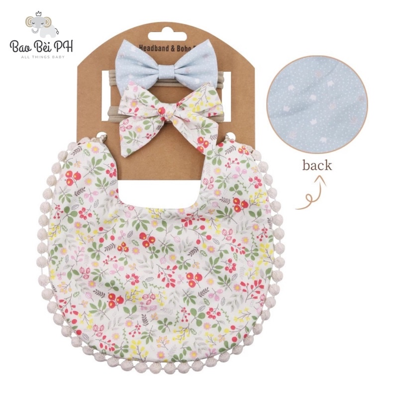 Bao Bei PH Lia Boho Stylish Bib and Headband Matching Set for Newborn Baby Girl