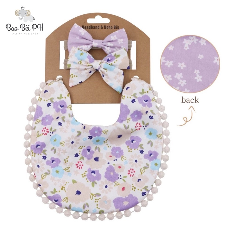 Bao Bei PH Lia Boho Stylish Bib and Headband Matching Set for Newborn Baby Girl
