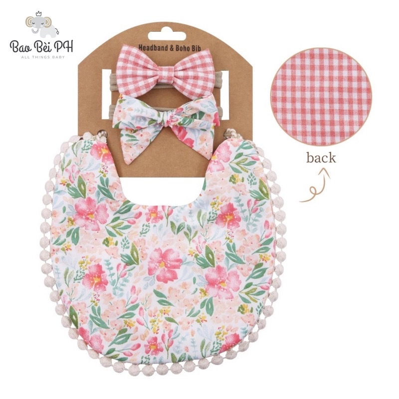Bao Bei PH Lia Boho Stylish Bib and Headband Matching Set for Newborn Baby Girl