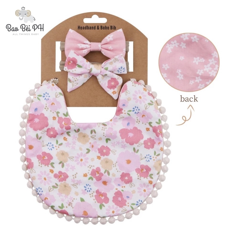 Bao Bei PH Lia Boho Stylish Bib and Headband Matching Set for Newborn Baby Girl