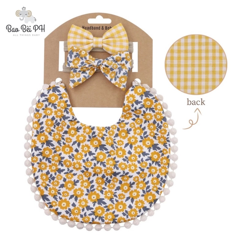 Bao Bei PH Lia Boho Stylish Bib and Headband Matching Set for Newborn Baby Girl